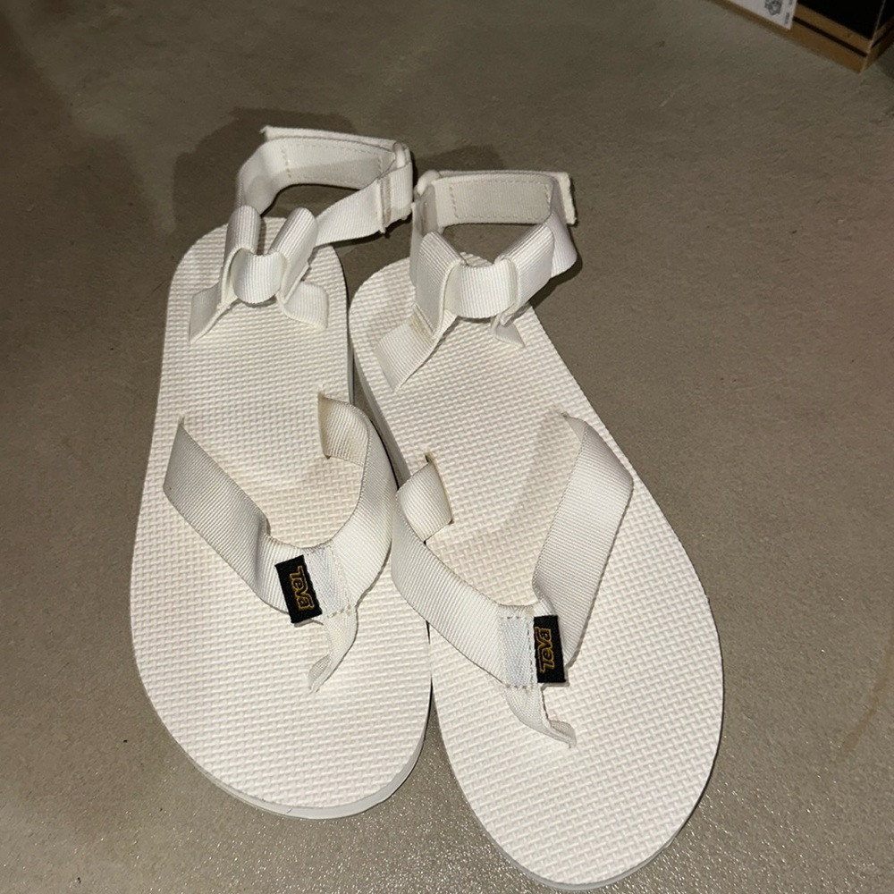 White Teva sandals